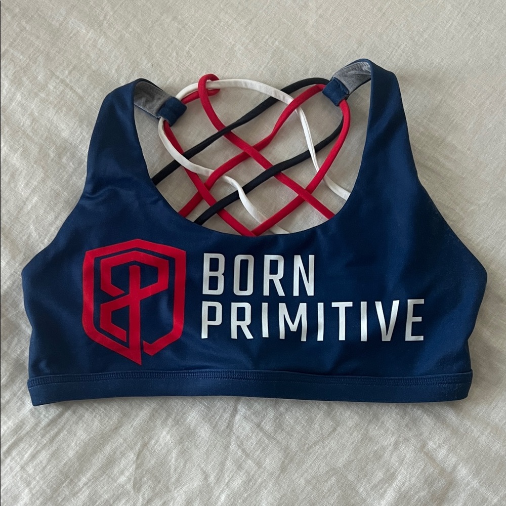 Born Primitive Navy Sports Bra with Red and White Straps